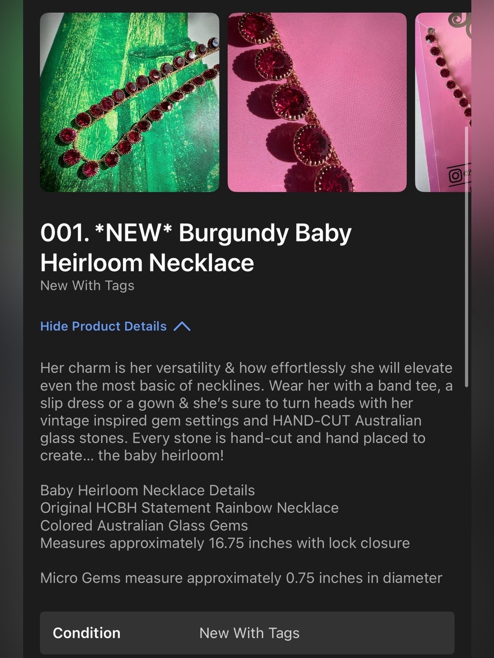 Feed Me Gems Burgundy Baby Heirloom Necklace NWT Sold Out $54.25 - Picture 3 of 7